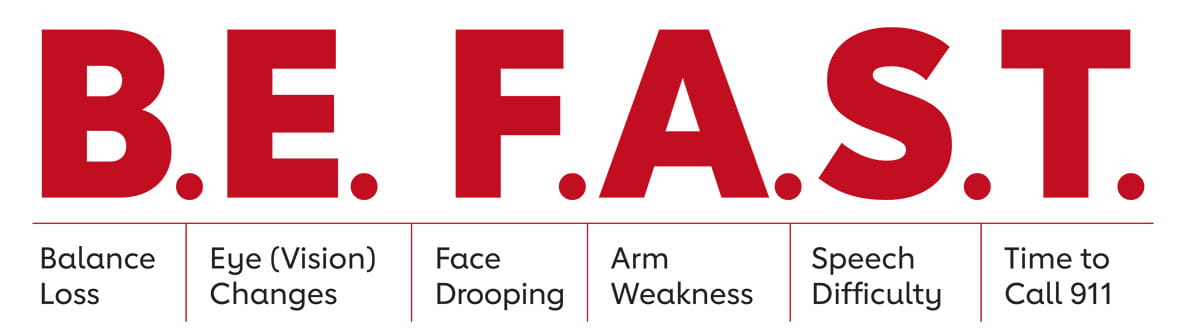 B.E. F.A.S.T. (Balance Loss, Eye (Vision), Face Drooping, Arm Weakness, Speech Difficulty and Time to Call 911
