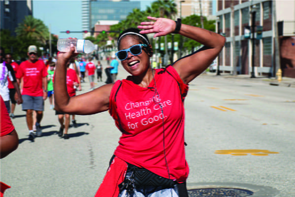 lady in red shirt at a heart walk
