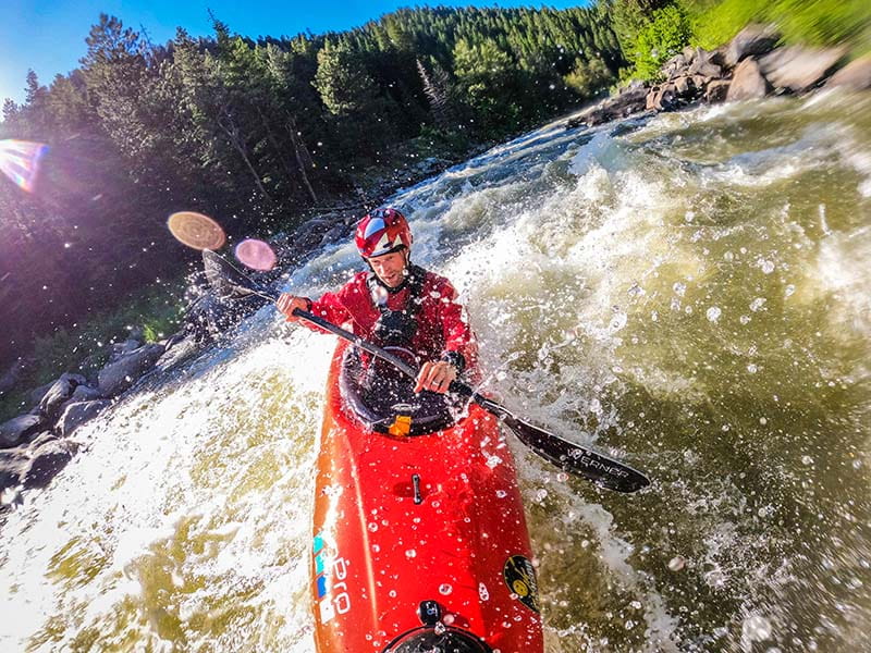 Nick Troutman paddling his kayak on the North Fork Payette in Idaho