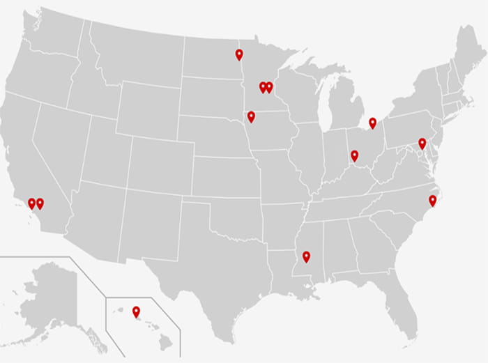 map of the United States showing the locations of Telehealth Learning Collaborative Sites