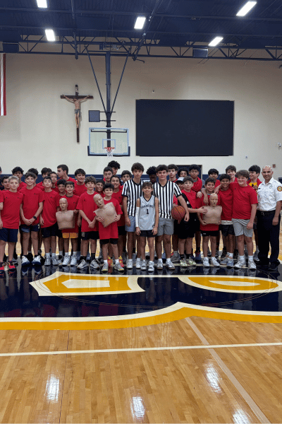 Group of students on basketball court