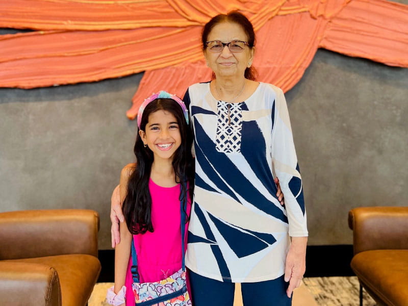 Stroke survivor Rekha Desai (right) with her granddaughter Kaiya. (Photo courtesy of Dr. Dhaval Desai)